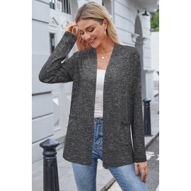 ULTRANICE Women's Long Sleeve Open Front Cardigan Casual Tops with Pockets(Gray,M)