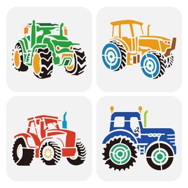 FINGERINSPIRE 4 Pcs Tractors Drawing Stencil 15x15cm Reusable 4 Styles Tractors Painting Template Stencil Different Models of Tractors Decoration Stencil for Painting on Wood Wall Fabric Furniture