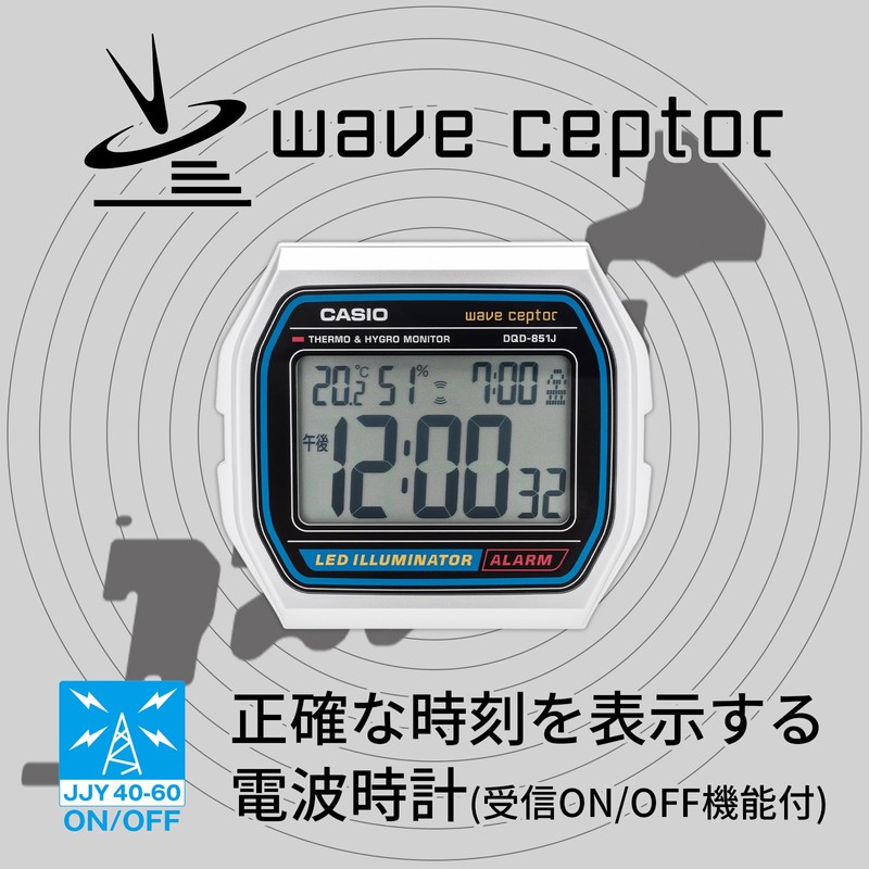 Casio DQD-851J-8JF Alarm Clock, Atomic Clock, Temperature and Humidity, Date