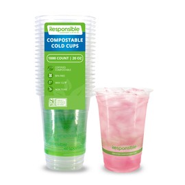 Responsible Products 20 oz Clear Cold Cup, Certified Compostable and Made from 100% American Biobased Materials, No-PFAS Added & BPA-Free (1000 Count)
