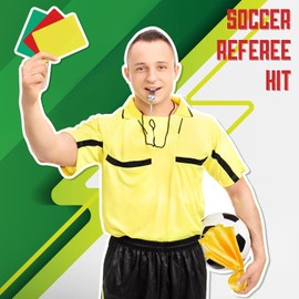 Theaque 6 Piece Football Referee Set Includes 2 Sets Green, Red, Yellow, Football Referee Cards, 2 Metal Referee Whistles with Lanyard, 2 Football Penalty Flags for Coach, School