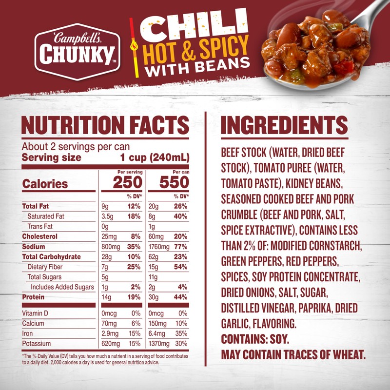 Campbell's Chunky Hot & Spicy Chili with Beans, 19 oz