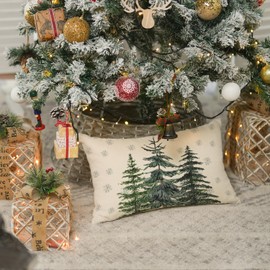 AVOIN colorlife Christmas Trees Snowflake Throw Pillow Cover, 12 x 20 Inch Winter Holiday Cushion Case Decoration for Sofa Couch