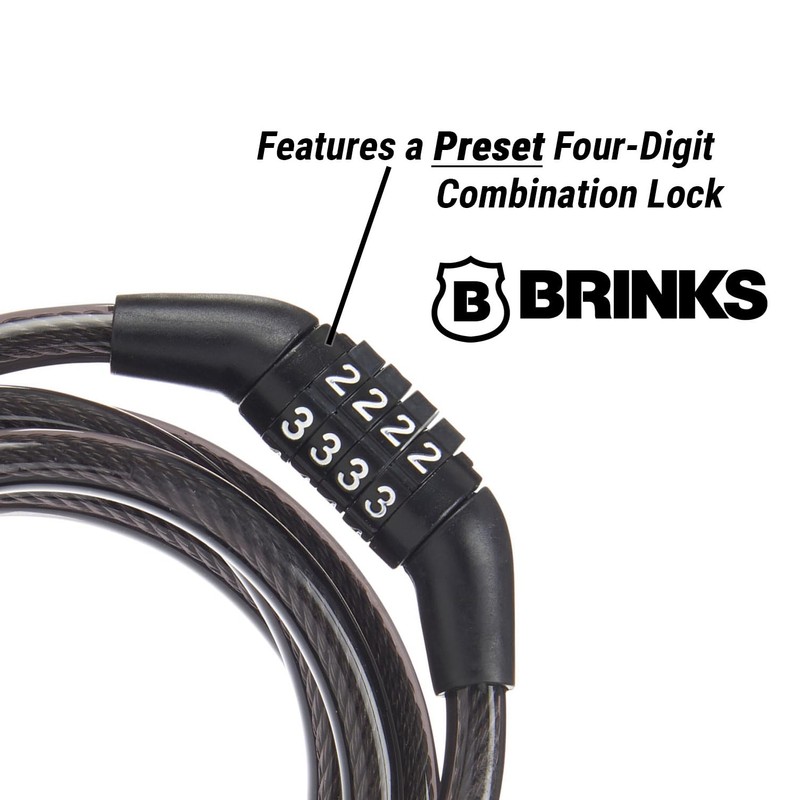 BRINKS 5 Ft Bike Lock Cable with Preset Combination, Vinyl