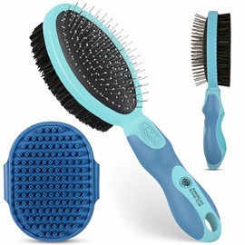 American Kennel Club AKC 2-Sided ProBrush™ – Double-Sided Bristle & Pin Grooming Brush with Complimentary Bath Brush – for Dogs & Cats of All Coat Types