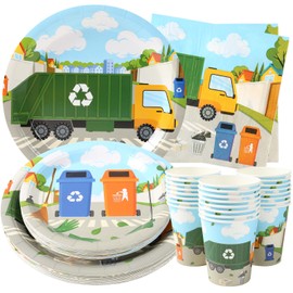 Garbage Truck Birthday Party Supplies (Serves 24) Dinner Plates, Dessert Plates, Cups, Napkins. Trash Baby Shower and Birthday Decorations for Kids, Boys, Girls and More