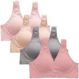 Dress Cici Apricot+Cameo Brown+Dark Grey+Pink Front Snap Nursing Bra for Large Breast, Cotton Breastfeeding Bra Asia Plus Size, 4 Pack