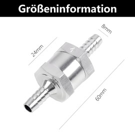 Pack of 2 check valve, return valve, check valve hose, fuel check valve, aluminium valve, check valve, for petrol, water, chrome, car, low pressure system (8 mm)