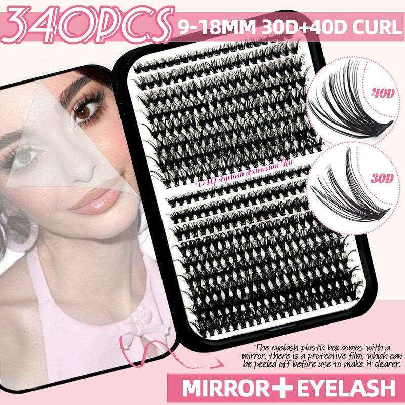 QUKLOGEN DIY Fluffy Lash Extension Kit 900Pcs D Curl 9-18mm