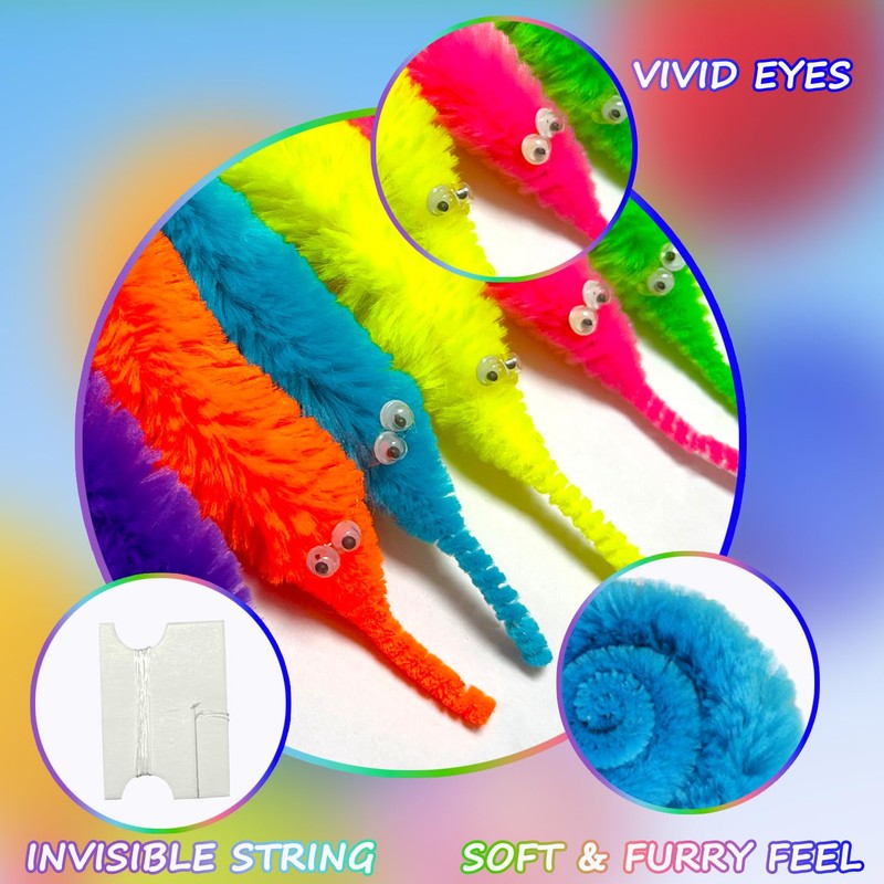 Cuackamily 6PCS Worm on a String, Rainbow Magic Twisty Wiggly