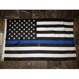 DEC 3X5 Embroidered Sewn USA Police Thin Blue Line 600D Nylon Flag 3'X5'