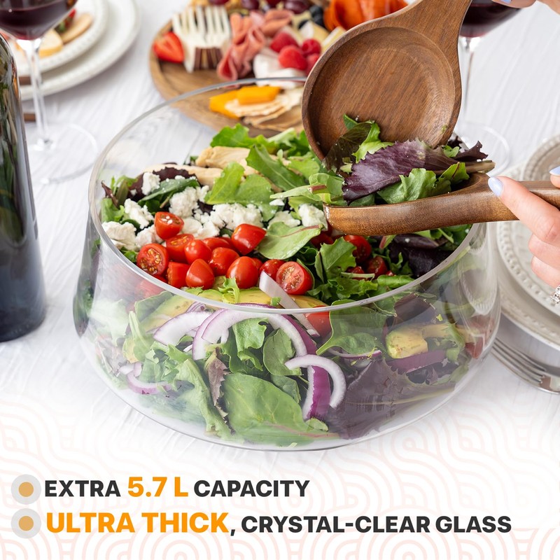 Oria Cook Large Glass Salad Bowl with Lid Set, 5.7