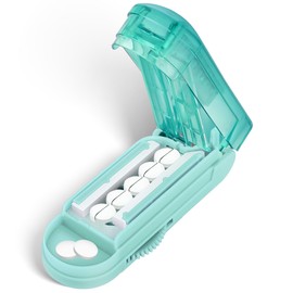 DUBSTAR Pill Cutter Splitter for Small and Tiny Pills, Multiple Pill Cutters for Small or Large Pills, Adjustable Pill Splitter with Centering Device and Blade Guard for Multi Tablets (Cyan)