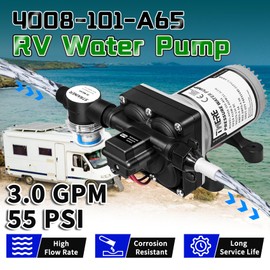 4008-101-A65/E65 RV Water Pump with Strainer,12V 55 PSI 3.0 GPM Camper Water Pump-1/2MNPT Connection,Fit for Camper,RV,Shower,Sprayer | Self Priming | On Demand Diaphragm | Quiet Operation
