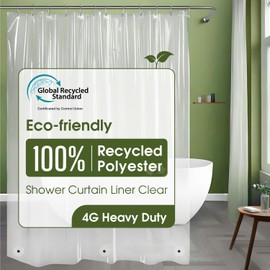 Bowery Home NOT Made in China Eco-Friendly Recycled Polyester Shower Curtain Liner – Waterproof, Sustainable, Non-Toxic Shower Curtain Liner, with Rust-Proof Grommets, 72x72IN, 4G – Clear
