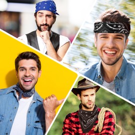 PLULON 4 Pack Colored Bandanas for Men Women, Paisley Pattern Bandana Bulk Headbands Men Handkerchief Cowboy Face Mask Square Scarf Headwear 100% Polyester