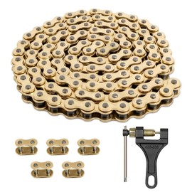 Belleone 520 Gold Motorcycle Chain 114 Links with Chain Breaker, 520 Drive Bike Roller Chain with 5 Master Links for 250cc 300cc Series DRZ250 RMZ250 KX250 KX450F CRF250R CRF450R YZ250F YZ450F