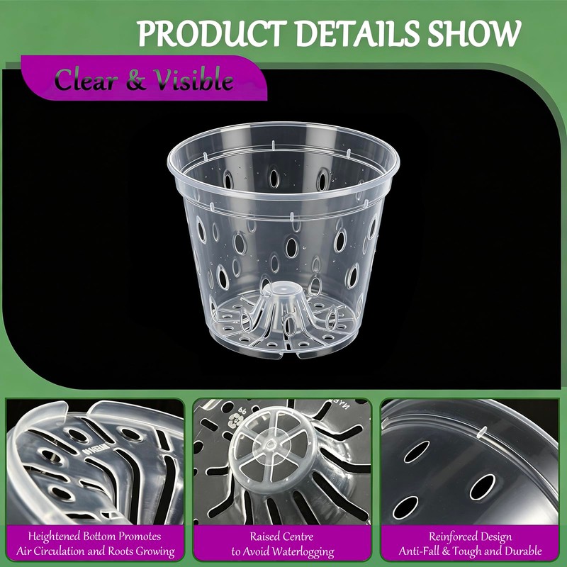 Gyfofix 5 Pack 5.5 Inch Clear Plastic Orchid Pots with