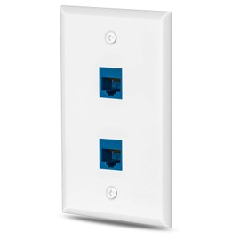 Ethernet Wall Plate Cat6 2 Port Keystone Jack Wall Plate with RJ45 Keystone Inline Coupler insert, Female to Female Cat6 Keystone Wall Jack, 1 Pack blue