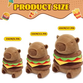 Ponjauk Hamburger Capybara Plush13.7inch,Cute Burger Capybara Stuffed Animal Giant Capibara Plushies Pillow Toy Gifts for Boys Girls Kids