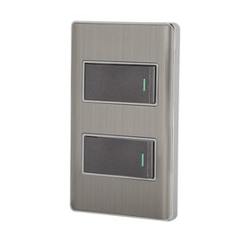 Volteck PA-APDO1-ELA, Placa armada 1 interruptor sencillo y 1 interruptor de 3 vías color acero línea Lisboa