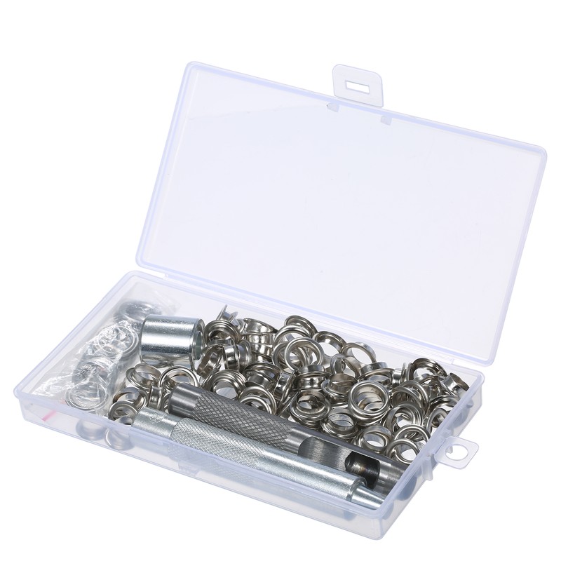 100 Sets 10mm 3/8-inch Grommet Kit Silver Sewing Eyelet Kit