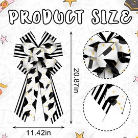 Glodecart Large Graduation Bow for Wreath, Graduation Cap Congrats Bow for Front Door, Black White Stripe Graduation Wreath Bow for Graduation Decoration Party Supplies Indoor Outdoor Wall Ornament