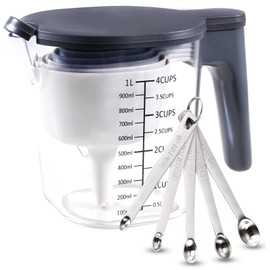 Recogwood 15 Pieces Measuring Cups and Spoons set, Includes 10 Stackable Measuring Cup with Lid and 5 Mini Stainless Steel Measuring Spoons, Teaspoons for Liquid and Dry, BPA Free, Dishwasher Safe