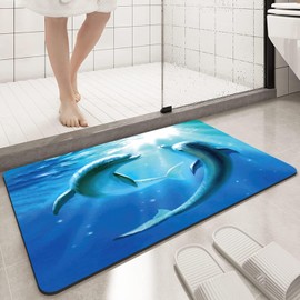 KLRIGR Bath Mat for Bathroom Shower Room Bathtub Bathroom Rugs Non Slip Washable, Funny Dolphins, 16x24 Inches