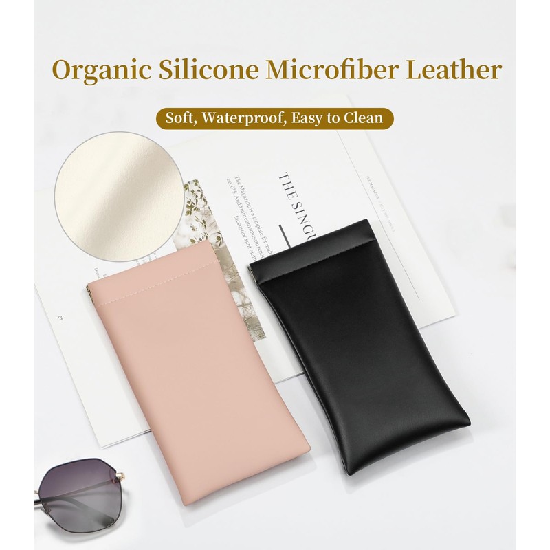MEIBOOCH Squeeze Top Sunglass Case, New Organosilicon Soft Leather Eyeglass