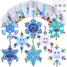 Winlyn 24 Sets Christmas Craft Kits Winter Crafts DIY Snowflake Ornaments Decorations Art Sets Foam Snowflakes Smile Stickers Jingel Bells for Kids Holiday Home Classroom Activities Party Favors