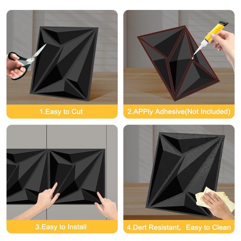 33-Pack 3D Wall Panels Black for Interior Wall Decor, Waterproof