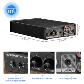 AIYIMA A07 Pro TPA3255 Stereo Amplifier Bluetooth 5.2 300Wx2 HiFi Class D Amp 2.0/2.1 Channel Audio Power Amp for Home Audio Speaker with Bass Treble knobs& 3.5mm Line Output,Supports 24-48V