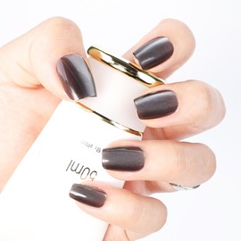 Yazikisa Cat Eye Short Press on Nails Grey 30 Pcs Square Fake Nail Soft Gel False Fingernails Acrylic Artificial Glue on Manicure Glossy Full Cover Salon for Women Girls