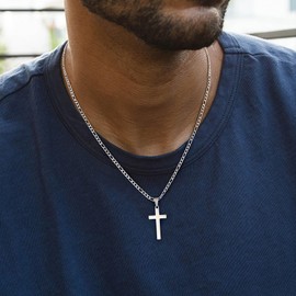 LUXEJEW Stainless Steel Cross Necklaces for Men Boys Women Black Silver Gold Figaro Chain Cross Pendant Necklace Mens Jewelry 16-24 Inches, 22 Inches, Stainless Steel, No Gemstone