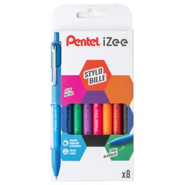Pentel BX470/8 iZee Retractable Ballpoint Pen with Metal Clip Wide Nib 1mm (Pack of 8)