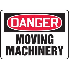 Accuform MEQM060VS Adhesive Vinyl Safety Sign, Legend "Danger Moving Machinery", 10" Length x 14" Width x 0.004" Thickness, Red/Black on White