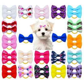 Dog Hair Bows Cute Puppy Dog Bowknot Hair Ties Bulk with Rubber Bands Hair Accessories Bow Pet Grooming Products 40PCS