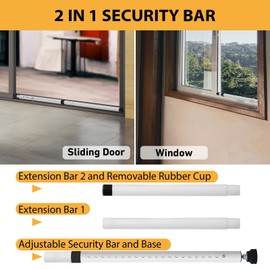 PBHEPJ Sliding Door Security Bar 2 Pack, 18.5-51 inch Adjustable Patio Door Security bar with Rubber Tips, 1.1inch Diameter White Painted Metal Window Security Bar