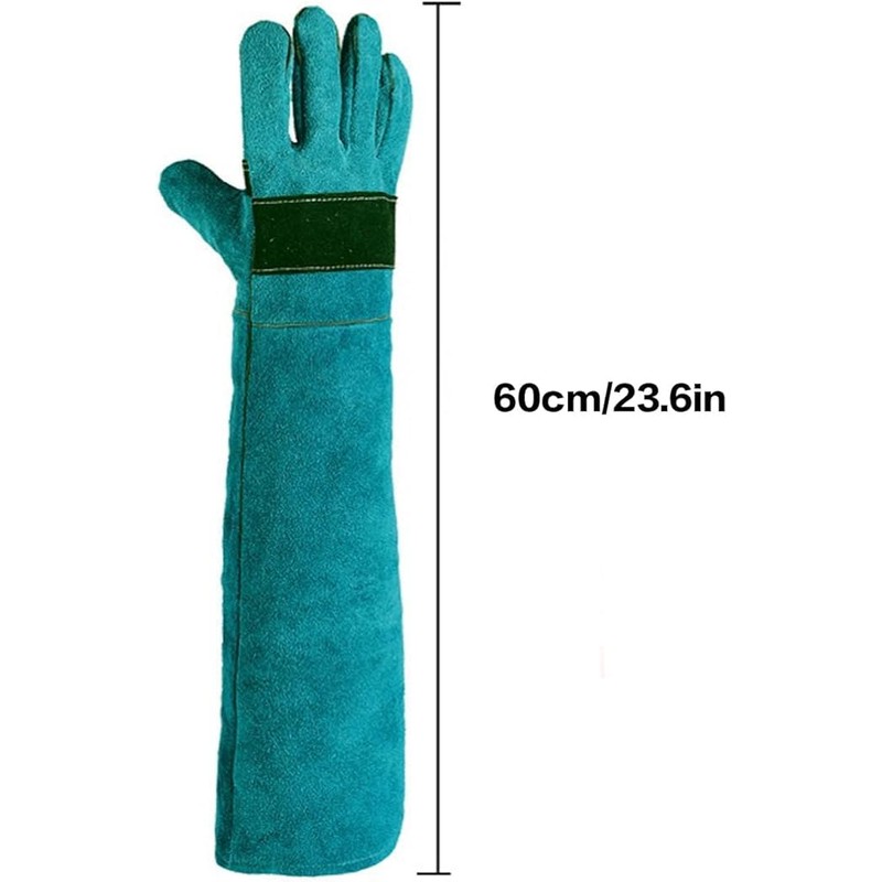 60CM Animal Handling Gloves Bite Proof, Thickened Leather Protective Gloves