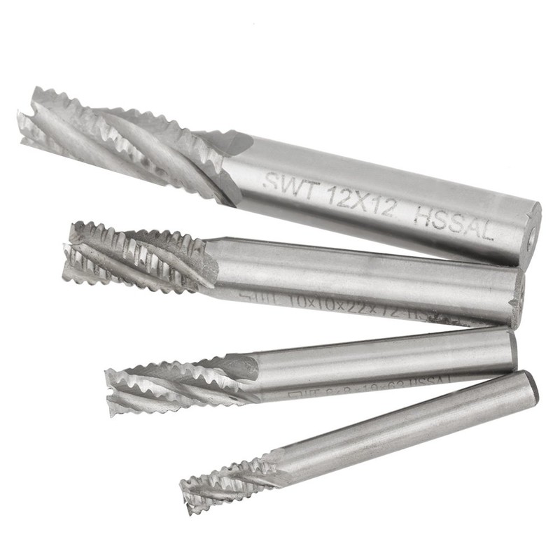 Milling Cutter 4 Pcs,4 Flutes HSS Roughing End Mill CNC