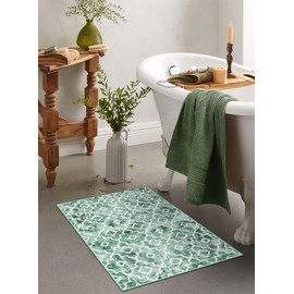 Moynesa Boho Moroccan Area Rug, 2x3 Modern Washable Rug for Entryway Kitchen Sink Rugs and Door Mats Non Skid, Low Profile Boho Small Bathroom Rug Entry Rugs Indoor Light Green