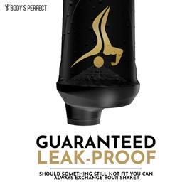 BODY'S PERFECT® - Premium Protein Shaker, mehrere Farben mit edlem gold Druck, Geschirrspüler tauglich, Fitness Trinkflasche 600ml - 700ml schwarz | BPA & DEHP frei
