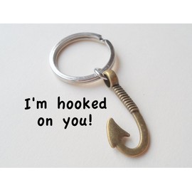 JewelryEveryday Bronze Fish Hook Keychain - I'm Hooked On You; Couples Keychain