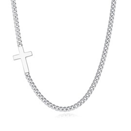 GAVU Men's Stainless Steel Sideways Cross Necklace, Cross Necklace Silver Necklace for Men 24"