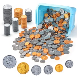 Fake US Coins Play Money 300 PCS Set – 6 Types of Coins,Realistic Prop Money for Kids,Toy Cash Register, Pretend Play Toys – Homeschool & Classroom Teaching Supplies(307)