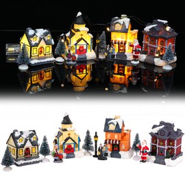 Christmas Village Sets Christmas Village Display LED Lights with Figurines Battery-Operated Christmas Village Houses Table Home Garden Indoor Room Decor- Collectible Buildings (12 Pcs)