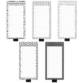 5 Pack Full Magnetic Scandi Black White Minimalism Notepads for Fridge with Pen Holder,6" x 3", 50 Sheets, Magnet Memo Pad for Fridge, Locker, File Cabinet, to Do List, Grocery Shopping
