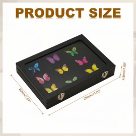 PATIKIL Pin Badge Display Case, 11"x8" Jewelry Storage Championship Ring Shadow Box with Glass Door for Jewelry Pin Collections, Medals Award Rings, Gifts, Black