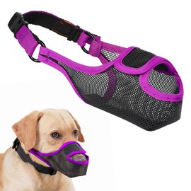 LUCKYPAW Dog Muzzle, Patented Mesh Muzzle for Large Medium Small Dogs Allows Full Pant Drinking Mouth Cover to Prevent Biting Chewing Scavenging Adjustable Breathable Mouth Guard(Purple,S)